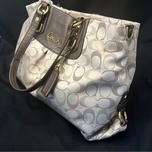 Coach Cream and Bronze Signature Carryall